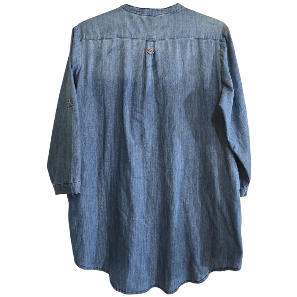 Judy Blue Chambray Denim Shirt Dress 3XL Half Button Closure Pockets Roll Sleeve - Picture 4 of 7